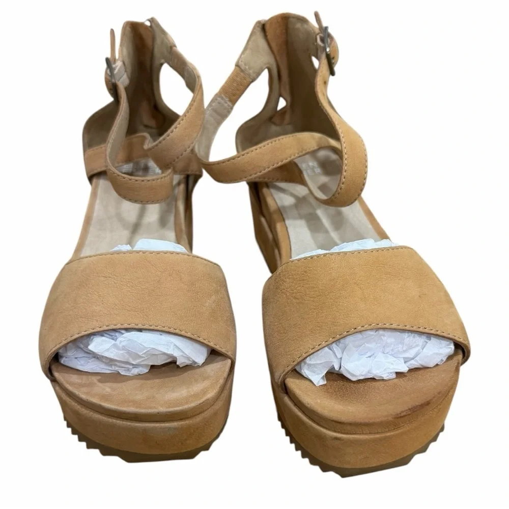 Eileen Fisher Emmy Tumbled Nubuck Platform Wedge Sandals Size 6